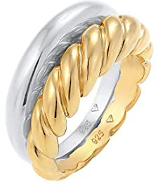 Elli Ring Damen Bandring Set Twisted Blogger Chunky Trend Bi-Color in 925 Sterling Silber Vergoldet