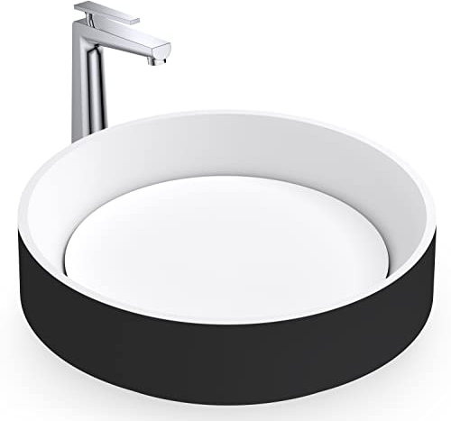BERNSTEIN Aufsatzwaschbecken NT2430, Rund Ø 42 cm, Hochwertiger Mineralguss Solid Stone, Pflegeleicht, Schwarz/Weiß Matt, Hygienischer Waschtisch, Handwaschbecken, Aufsatzbecken, Waschschale