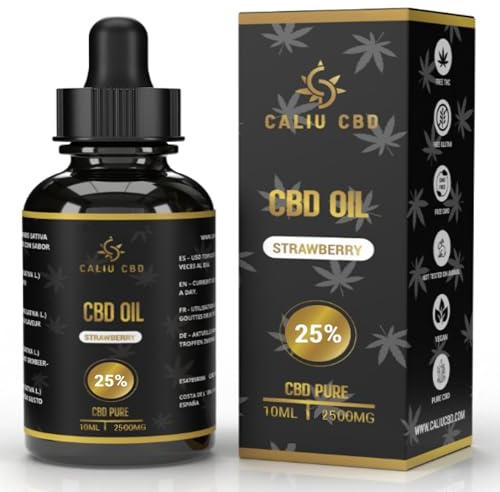 CALIU CBD | CBD OIL |Aceite de CBD puro 25% 10ML 2500Mg | Base Aceite cáñamo enriquecido con fresa 0% THC |1200 gotas| Cannabidiol PREMIUM | Fabricado EU