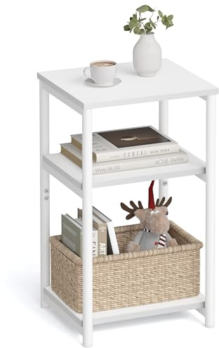 VASAGLE BARNET Collection - Side Table, Small End Table for Living Room, Modern Tall Nightstand, Bedroom, Office, Bathroom, Steel Frame, Cloud White ULET273W14