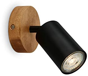 BRILONER - Lampada da parete retrò con legno, lampada da parete vintage, attacco GU10, spot regolabile, spot da parete rustico, nero-legno, 90x85 mm