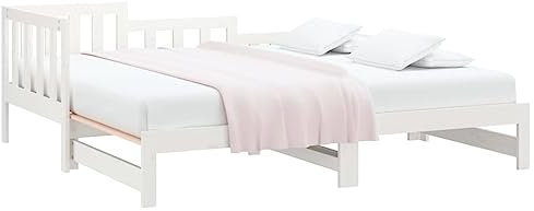 vidaXL Tagesbett Ausziehbar Sofa Gästebett Sofabett Bett Bettsofa Schlafsofa Lattenrost Ausziehbett Holzbett Bettgestell Weiß 2X(80x200) cm Massivholz Kiefer