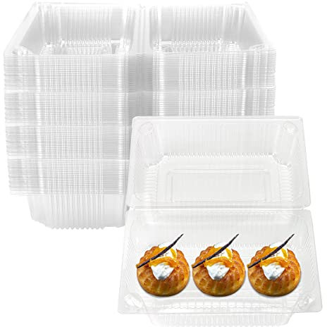 ZOENHOU Lot de 60 boîtes à gâteau individuelles de 18 cm pour portions de gâteau, boîtes à cupcakes carrées simples avec couvercles, récipient alimentaire en plastique transparent pour salade,