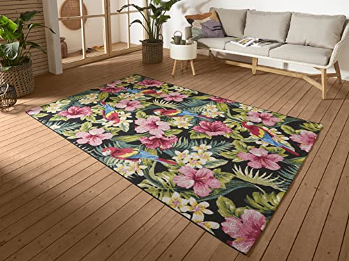 Hanse Home Tropical Feeling In- & Outdoor Teppich – Flachgewebe Jungel Blumen Flower Florales Design, ÖKO-TEX Wetterfest & UV-beständig für Balkon, Terrasse, Garten, Wohnzimmer – Bunt, 200x285cm