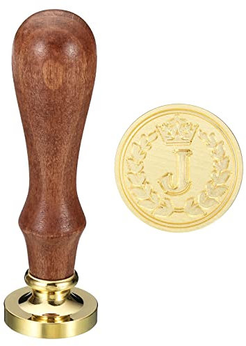 PATIKIL Alphabet J Wachs Siegel Stempel Initiale Buchstabe Siegel Wachs Stempel Klassisch Retro Abnehmbarer Messingkopf Hölzerne Handgriff für Umschlag Einladungskarten Stil 4