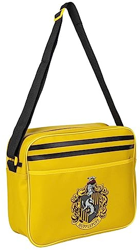 Cartella Scuola di Harry Potter - Colore Giallo - 33x28x15 cm - 100% PVC - Borsa con Tracolla e Chiusura a Cerniera - Stampa di Tassorosso - Prodotto Originale Elaborato in Spagna