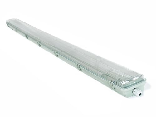 Plafoniera Stagna LED T8 2x150 cm – Grigia – per due tubi LED alimentati su un lato – Resistente a polvere e umidità – Grado di protezione IP65 – Illuminazione industriale per garage e magazzino