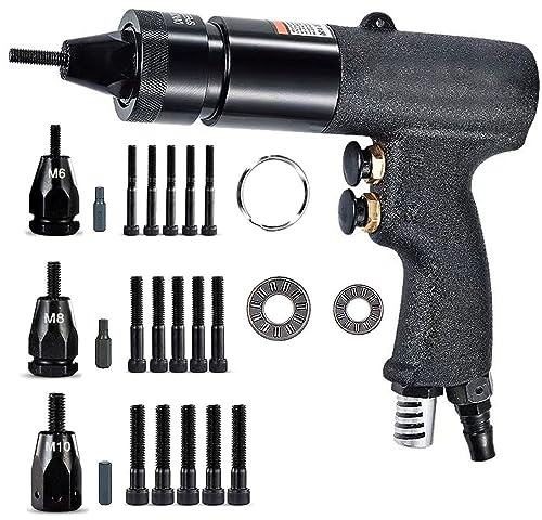 Seababyhouse Pneumatic Rivet Nut Gun Tool, M6 M8 M10 Heavy Duty Adjustable Speed Air Rivet Gun with Mandrels Riveting Gun Kit Riveter Set Pull Rivnut Gun