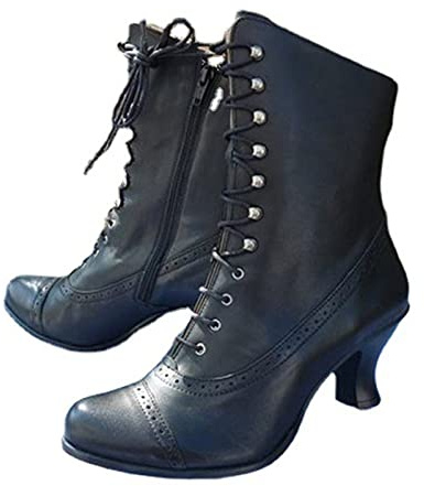 Générique Botte Lacets Femme Mi Mollet Boots Chic Style Victorien Bottines Élégant en Simili Cuir PU Talon Louis Vintage Steampunk Gothique Chaussures Lacer Victoriennes Bottes Cheville Années 50