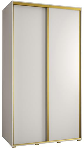 ABIKSMEBLE Davos 1 140 Armoire à Deux Portes Coulissantes pour Chambre à Coucher - Moderne Armoire de Rangement avec Tringle et Étagères - 235,2 x 140 x 60 cm - Blanc, Blanc et Or