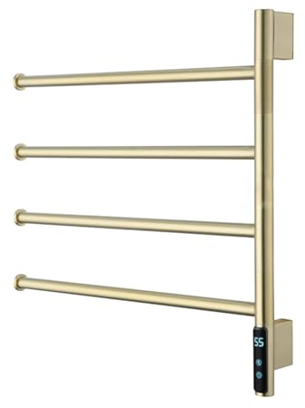 Scaldasalviette Termoarredo, Ruotabile 180° Portasciugamani Elettrici a Parete con Timer, Scaldasalviette Elettrico Bagno con Termostato/LCD Controllo Touc,Brushed gold