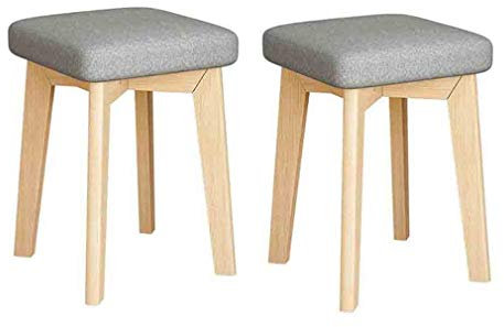 Generisch Hocker Holz Stapelhocker Holzhocker Home Kitchen Schreibtischstuhl Baumwollleinen Gepolsterter Sitzstuhl Massivholzhocker Make-up-Hocker (Farbe: Grau)