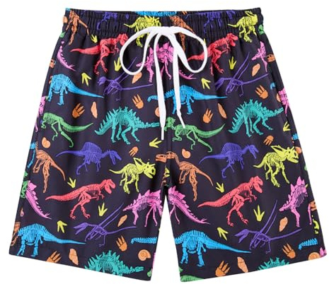 Freshhoodies Badbyxor för pojkar sommar snabbtorkande 3D-tryckt grafik, barnbadshorts med dragsko och fickor 5–14, år, Dinosaurie A, 9-10 År