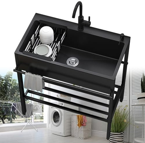 Lavello Cucina 1 Vasca,Lavandino Esterno in Acciaio Inox Professionale con Rubinetto,Lavatoio di Utilità da Giardino Autoportante,Lavabo Lavanderia Bagno Multifunzione,per Garage Interno ( Size : 80*4