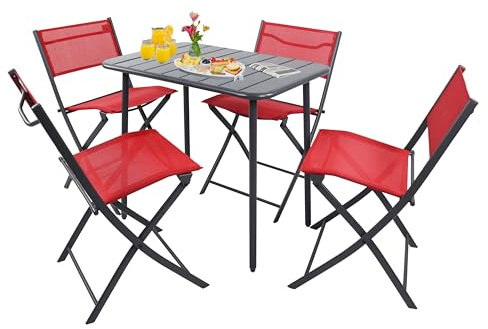 VCM 5-TLG Gartenmöbel Set | Sitzgruppe Essgruppe | 1xTisch, 4X Klappstühle | Tisch Maße ca. H. 72 x B. 80 x T. 55 cm | Garten Set – Sumila 80x55