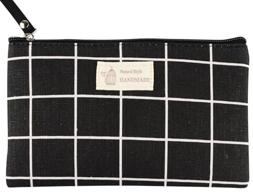 Kosmetiktasche Aus Segeltuch, Kosmetiktasche Aus Leinwand, Multifunktional Klein Kosmetiktasche Cord, Organizer Tasche Für Kosmetik Schreibwaren Kleingeld Karten (Schwarzes Quadrat)