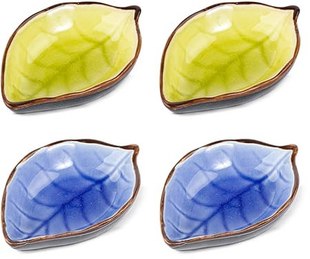 GWOZI Small Bowls for Side Dishes - Leaf Shape Soy Sauce Dish 4 Pcs - Ceramic Ingredient Bowls for Prep - Pinch Serving & Dipping Bowls for Snack, Condiments, Sauces, Oil, Vinegar, Jam
