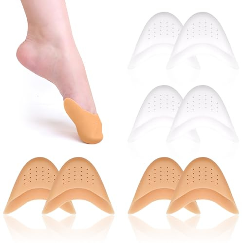 Scettar 4 Coppie Salvapunte Silicone Danza Classica, Protezione Dita Piedi Silicone Per Danza Classica, Cuscinetti Metatarsali In Silicone Salvapunte Per Danza Classica/Corsa(Beige/Bianco)