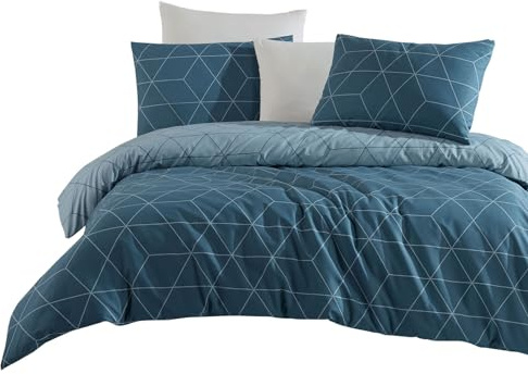 Traumschlaf Renforcé Bettwäsche • Modernes Linien-Design aus 100 % Baumwolle • Hautsympathisch, atmungsaktiv & pflegeleicht • Ideal für das ganze Jahr • 135x200 cm + 80x80 cm, blau