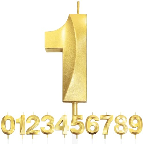 Número 1 Vela de Cumpleaños con Purpurina Dorada y Diseño 3D, Velas con Números, Decoración de Tarta, Vela de Tarta para Fiesta de Cumpleaños, Aniversario de Boda, Decoración de Fiesta