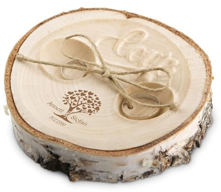 Kartenmachen.de Hochzeit Ringkissen Love Birkenscheibe Gravur individuell ca. 11 cm Durchmesser - Herzbaum