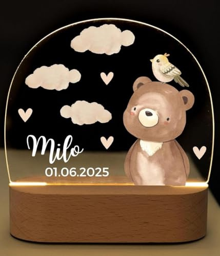 Bärenfreunde® - Personalisiertes Nachtlicht für Babys - Individuelle Nachttischlampe für Kinder - Personalisierte Geschenke Kinder - Babygeschenk - Geschenk zur Geburt (Bär)