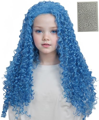 Linfairy Lange Blaue Prinzessinnen-Perücke Halloween Party Cosplay-Kostüm Perücken für Frauen (Small)