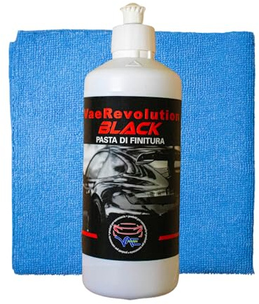 VAE Revolution Black Pasta di Finitura Auto Extra Brillante 500 gr con Panno in Microfibra, Specifica per Colori Scuri, Finitura Professionale Senza Ologrammi, Uso Manuale o con Lucidatrice