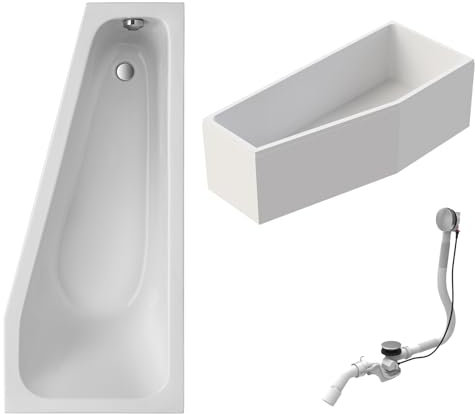 Schulte Badewanne Riva rechts 170x75 cm, aus hochwertigem Acryl in Weiß glänzend inkl. Fußgestell, Ab- und Überlaufgarnitur