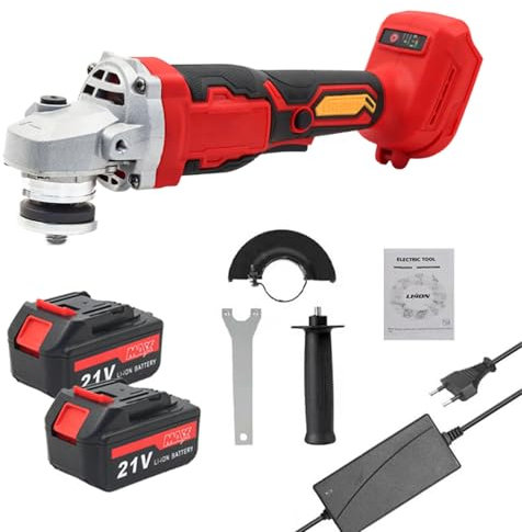 Smerigliatrice angolare 21V 125mm Utensile di rettifica elettrico con motore brushless per tagliare piastrelle lucidate, legno, pietra, acciaio, con due batterie da 1500 mAh