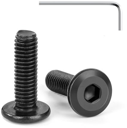 Tunejoy 20 Pezzi Viti a Testa Piatta M6 x 20 mm Nero Vite a Testa Esagonale Bulloni in Acciaio Inox A2 V2A Bulloni per Mobili con Chiavi a Esagono Filettatura Completa