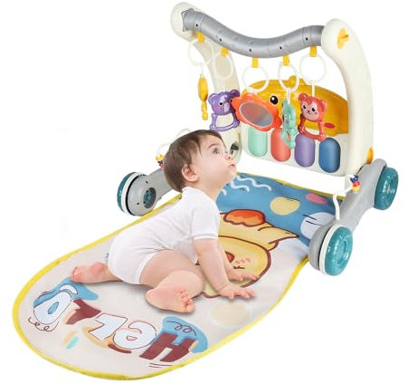 Homewell 2in1 Lauflernhilfe Babywalker und Baby Spielbogen mit Spieluhr & Melodie, Lauflernwagen Kippen verhindern, Hängen Sie 5 Spielzeuge auf, 72 * 43.5 * 42.5 cm