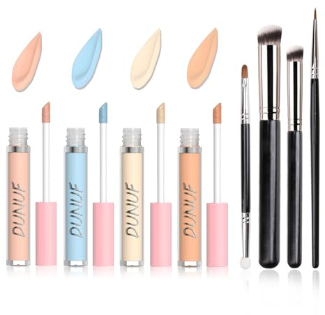 Flüssig-Concealer-Set, 4 Farbtöne, Creme-Foundation-Concealer, je 2.5 g, leichtes Make-up, langanhaltend und vollständige Deckkraft, ölfrei, für Augenringe, und Hautunreinheiten,mit 4 Make-up-Pinseln