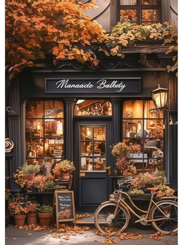 NEWENMO 5D Vintage Cafe Diamond Painting Kit per Adulti,Fiori e Foglie D'autunno Pittura Diamante Painting Set,Fai Da Te Diamond Art Kit Completo,per Principianti Decorazione Domestica 30x40cm