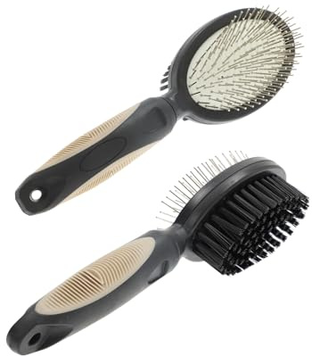 Rosewood Double Dog Brush - Small - 2 in 1 Dog Brush for Long and Short Fur - Black - Wire Pins and Bristle Brush for Grooming