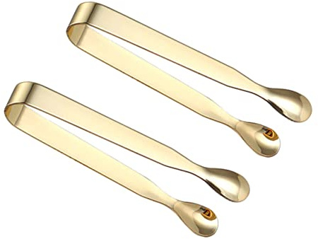 Gatuida Pinzas para Cubitos de Hielo de Acero Inoxidable 430 Doradas, Pequeñas y Ligeras, Resistentes al Óxido para Cocina y Cócteles, Juego de 2 Piezas