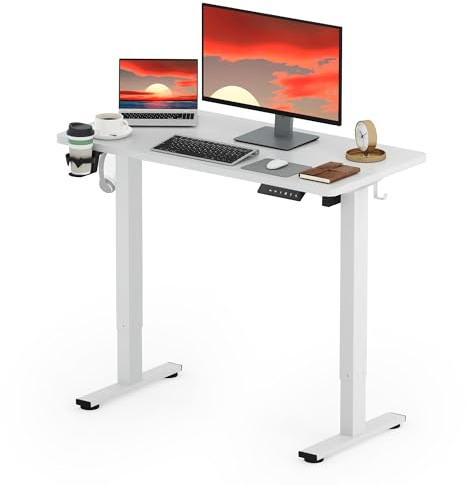 SANODESK höhenverstellbarer Schreibtisch 110 x 54 cm, einteiliger Tischplatte, Sitz-Steh-Schreibtisch mit einem Höhenverstellbereich von 73.5-118 cm, ergonomisches und gesundes Design, Weiß