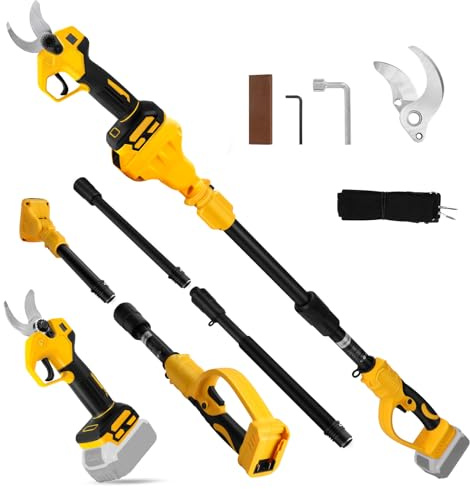 Electric Pruning Shears Compatible with Dewalt 20V, Cordless Scissors Pruners with Extension Pole up to 4.57m Range, LCD Display 30 mm Battery Pruning Shears for Garden (No Battery)