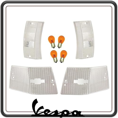 GSC RICAMBI SRL KIT 4 GEMMA GEMME PLASTICA PLASTICHE VETRINO FRECCIA ANTERIORI E POSTERIORI BIANCHE TRASPARENTI COMPLETO DI LAMPADINE PER VESPA PX 125 150 200 - VESPA ARCOBALENO - VESPA LML.