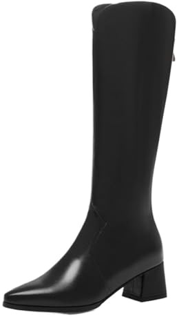 CUTEHEELS Botas altas para mujer con tacón de bloque | tacón de 5 cm, punta con cremallera para invierno, Negro , 49 EU
