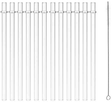 FJDRSIG 12 Pcs Clear Plastic Straws, 11 Inch Reusable Plastic Straws with Cleaning Brush, Extra Long Thick Replacement Drinking Straw, for 24oz and 40oz Tumblers, Dishwasher Safe(Transparent)