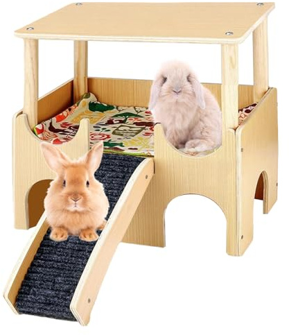 Hamsterhus I Trä - Dubbellagers Smådjursmiljö, Stegleksak | Kanin, Iller, Gerbil-burdekor, Chinchilla Lekhus, Inomhusleksaker För Små Husdjur, Hamstertillbehör, Mysigt Trä För Husdjur