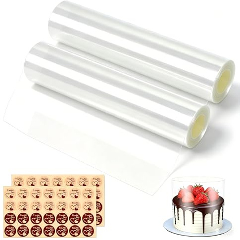 Tortenrandfolie 2 Rollen 20cm x 5mTransparent Tortenfolie, Wiederverwendbar Acetat Folie, Torten Folienrand PET-Material für Kuchen Cremetorten Schokolade Mousse Herstellung DIY Kuchen