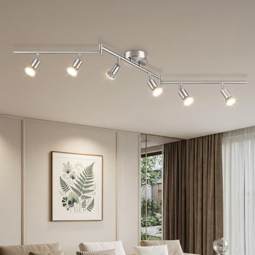 Dehobo Deckenstrahler 6 Flammig, GU10 LED Deckenleuchte Nickel, Schwenkbar | Deckenspots aus Metall 350° drehbar, Deckenlampe für Wohnzimmer Küche Schlafzimmer Flur, max. 50W, ohne Leuchtmittel