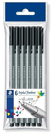 STAEDTLER 334-9 PB6 triplus Fineliner dreikant, 0,3 mm, 6 Stück schwarz in Polybeutel