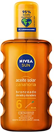 NIVEA SUN Aceite Solar Zanahoria en Spray FP6 (1 x 200 ml), para un bronceado dorado y duradero, protector solar en spray resistente al agua, protección solar baja