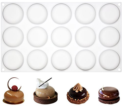 Funshowcase 15 Cavities Curved Round Stone Silicone Mold Tray per Cavity 1.8x1.8x0.7inch