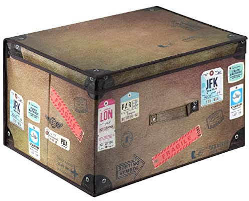 The Magic Toy Shop Large Foldable Storage Box with Lid – Vintage Design – Collapsible & Decorative Organiser for Clothes, Bedding, Toys, and More – Home & Office Storage 50x30x40cm