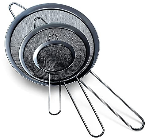 KitchenCraft - Juego de 3 tamices de acero inoxidable, colador de malla fina negra, colador de té de malla, separador de salsas