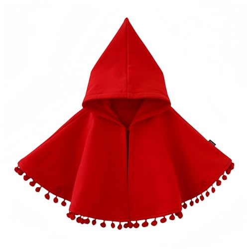 Proumhang Mantello con cappuccio per bambini,Inverno caldo cotone Poncho,Bambini rossi Capo Poncho Cappotto,Tassel Hoodies Snowsuit,Cappotto all'aperto per bambini e bambine 120